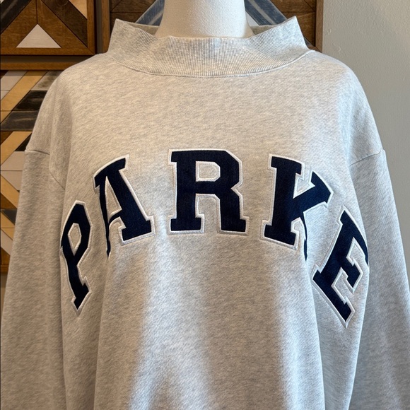 PARKE Heritage Back to School Varsity Mockneck Heather Grey and Denim size S/M - Picture 2 of 10